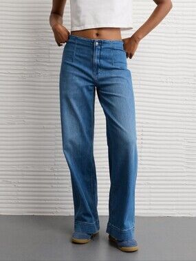 NWT AE Dreamy Drapey Stretch Super High-Waisted Baggy Wide-Leg 4 REGULAR